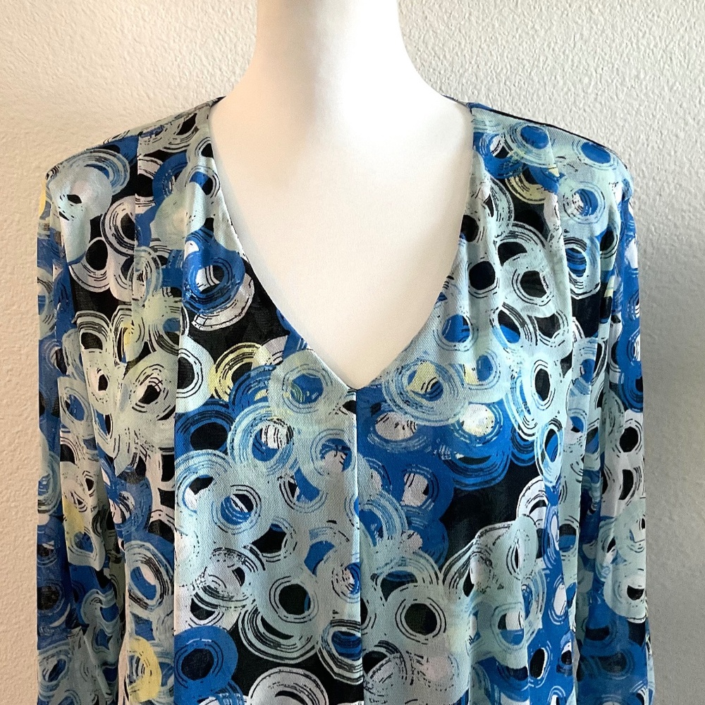 ALFANI Blue Black Lightweight Layered Blouse Size Extra Large - Picture 3 of 11